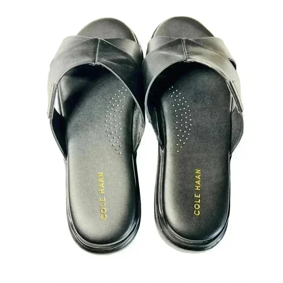 WOMEN’S COLE HAAN BLACK LEATHER SLIDE SANDALS SIZE 8 VERY GOOD QUALITY LEATHER - Picture 9 of 9